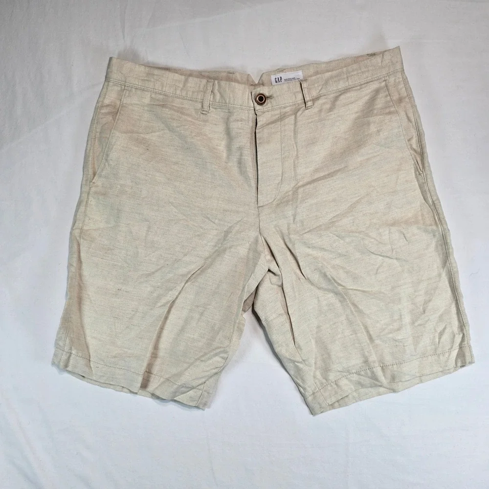 Gap‎ Mens 34 Stone Beige Linen Cotton Blend 10 Inch Inseam Shorts 228590-00